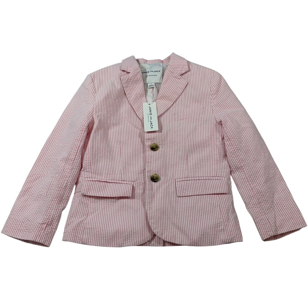 Janie and Jack Boys Pink White Seersucker Blazer Jacket Size 5 NWT‎ Formal